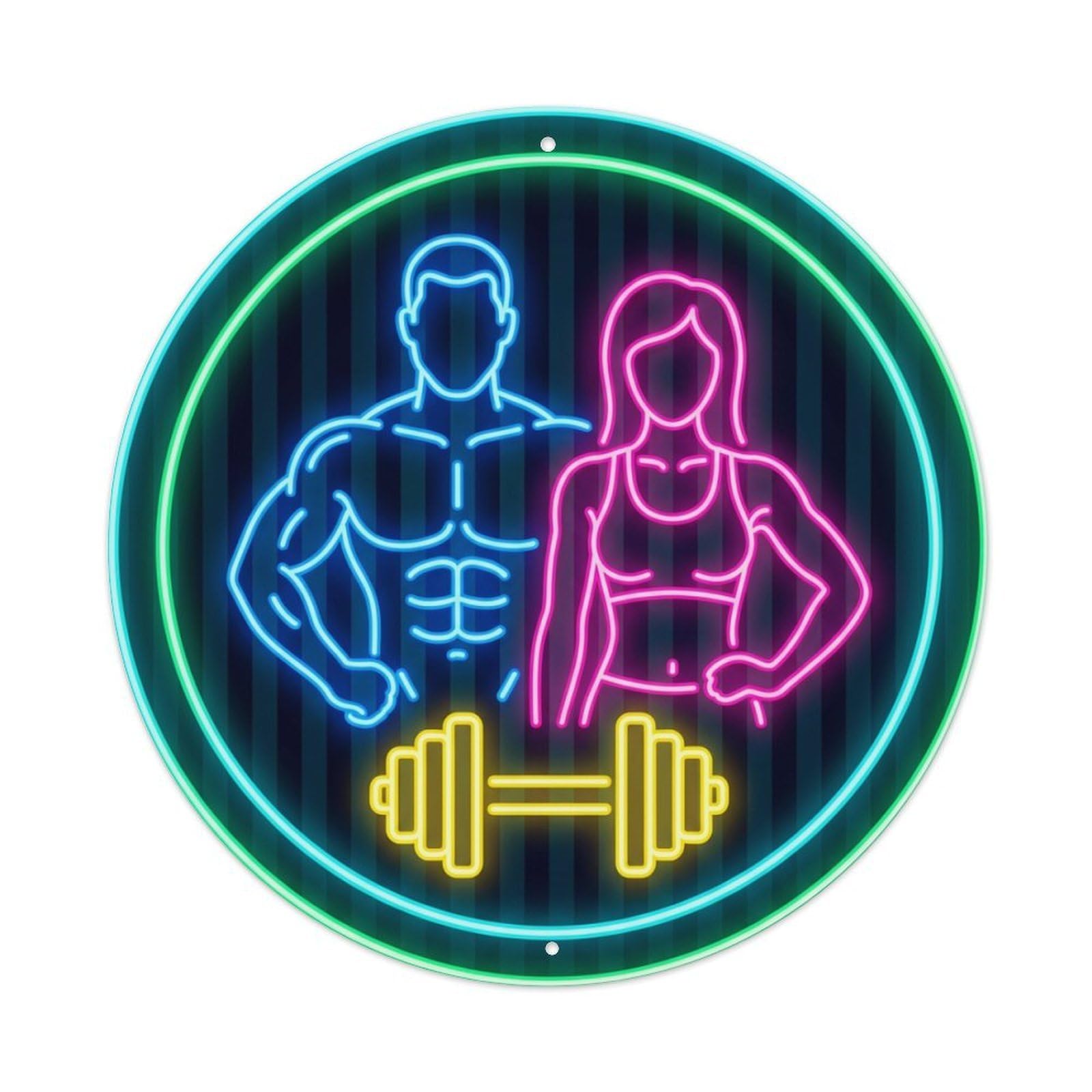 Vintage Faux Neon Gym Retro Bodybuilding Strength Metal Tin Sign
