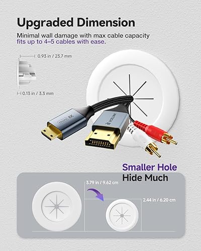 Miniatura 2 de VCELINK Kit de gestión de cables en pared, mini ocultador de cable de pared de 2.44 pulgadas para cables de TVcoaxialHDMIaltavoces, incluye 2 pasos,