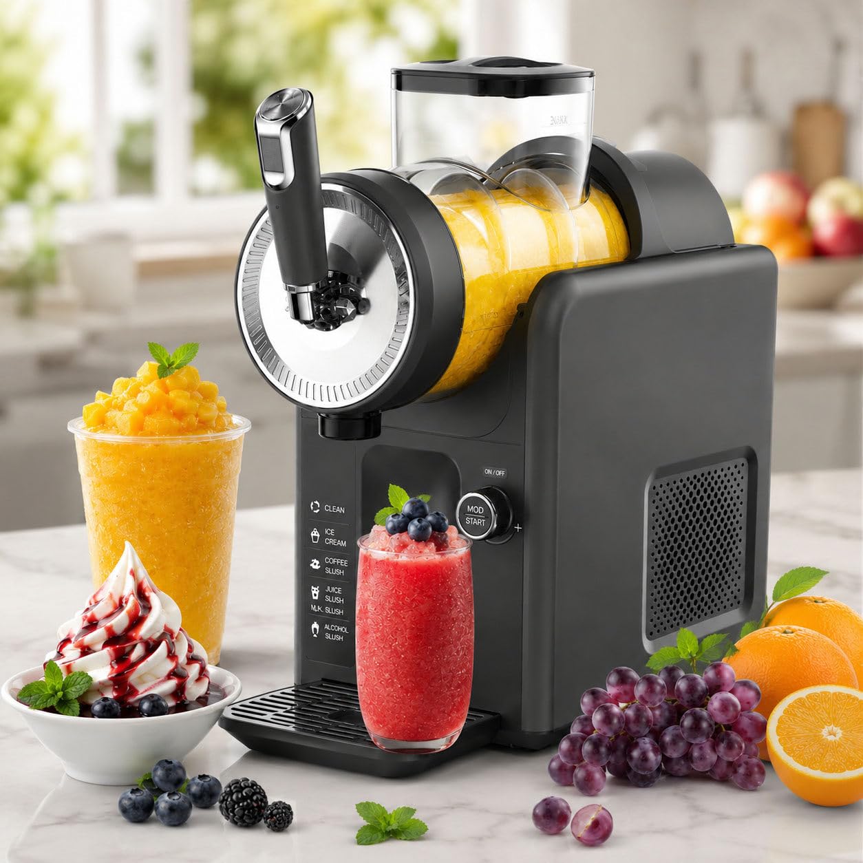 DIUNAOZI Slushie Machine for Home No Ice Needed,2-in-1 Slush Dispenser Drink & Soft Serve Ice Cream Maker, 1.8L Slushy Maker for Margaritas, Frappés, Milkshakes with 5 Presets,Auto Clean Black