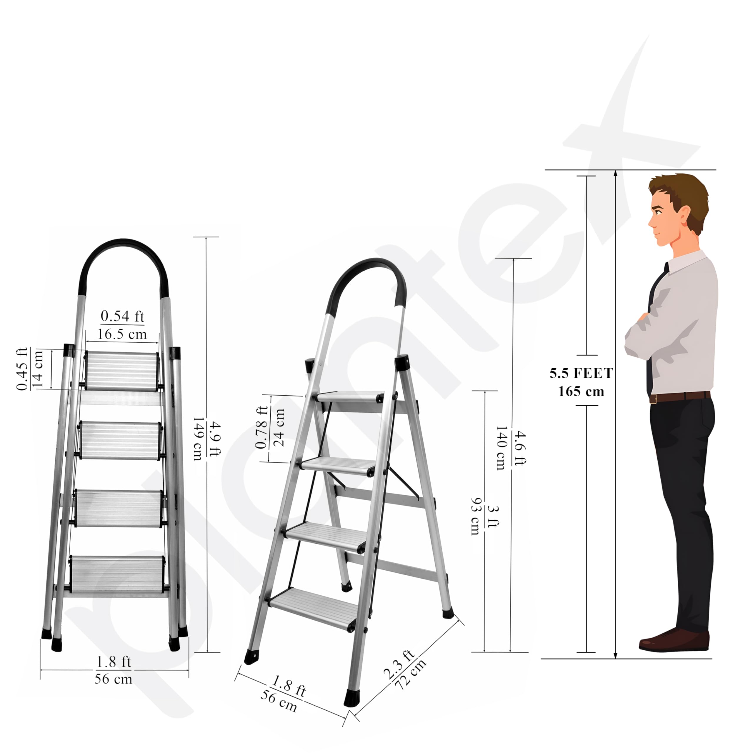 Plantex Surestep 3 Step Aluminum Ladder for Home Use/Wide Anti-Slip Steps/Foldable Ladder with Anti Skid PVC Shoes, 3 Steps Kitchen Stool (Anodize-Silver) 2