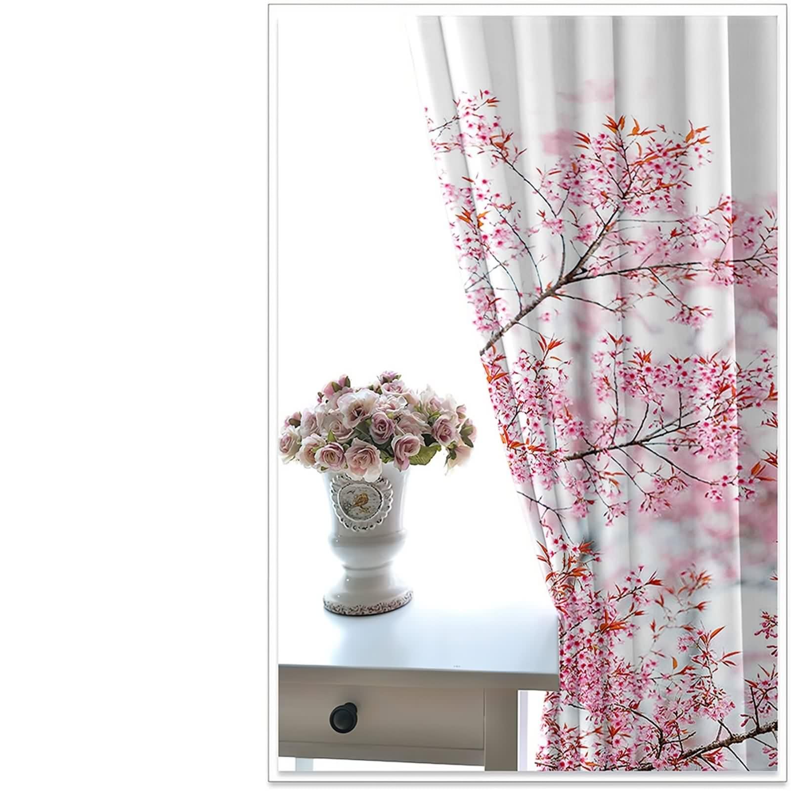 Rideaux Fenetre Chambre, Rideau Anniversaire Rose Marron Polyester Branches et Fleurs Roses 96L x 229H CM Lot de 2