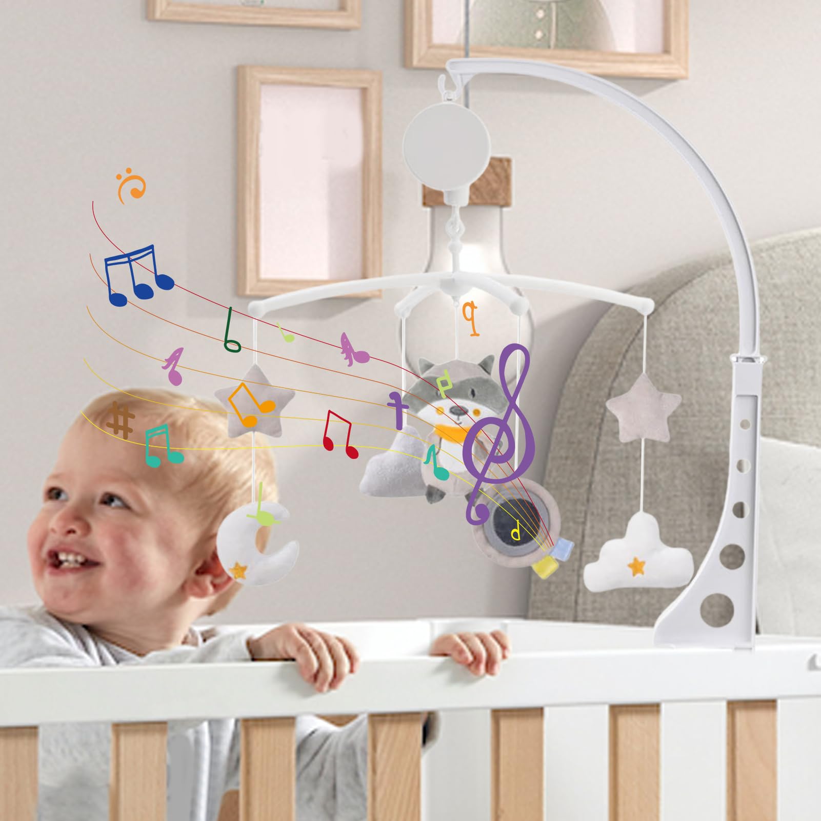 Mobile De Lit Bébé Carillon jouet apaisant animaux cartoon pour berceau | Décoration Mobile Musical Lit Bébé Pour La Maison Chambre La Crèche La Salle De Jeux Shopping Et