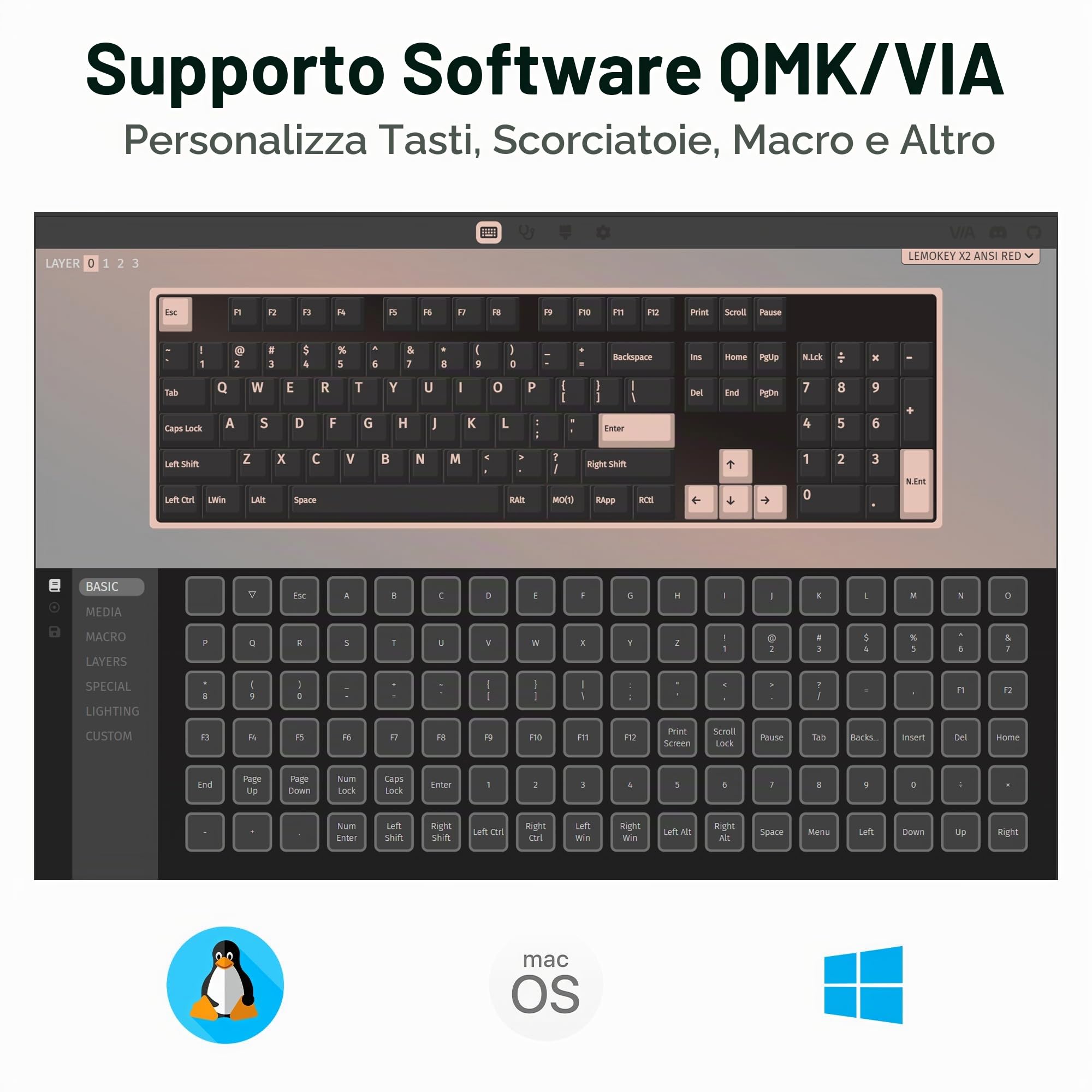 LEMOKEY Tastiera da gioco personalizzata X2 QMK/VIA e mouse M551, programmabile a 104 tasti, supporto con guarnizione per layout completo, retroilluminazione rossa, tastiera meccanica cablata con