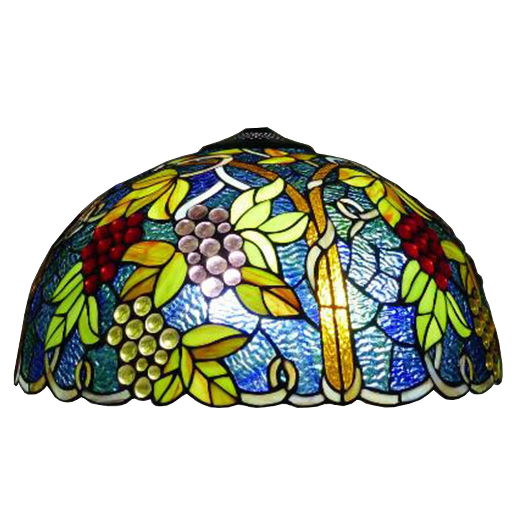 SaryEdge Tiffany Lampshade Replacement with Cap, Mediterranean Grapes Stained Glass Lamp Shade Crystal Beads Green Leaf Blue Lamp Chimney Only for Floor Lamps Table Lamps Pendant Lamps，18"
