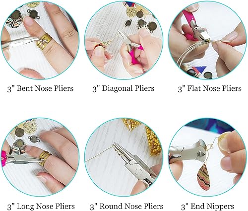 Miniatura 61 de SPEEDWOX Mini alicates de punta larga de 3 pulgadas con mango de PVC rosa para fabricación de joyas, envoltura de alambre, cuentas, manualidades