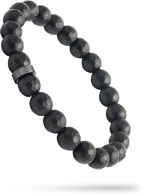 Forge & Foundry 8mm Faceted Matte Black Onyx Beaded Bracelet | Custom Signature Stainless Steel Bead | Pindar | Refined Hand-Crafted Jewelry, Designed by Jewelers, Forged for Men
