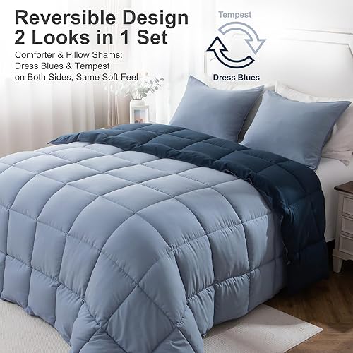 Miniatura 2 de KASENTEX Juego de edredón tamaño California King, reversible de doble color, alternativa de plumón de ganso, ultrasuave, ligero, lavable a máquina,