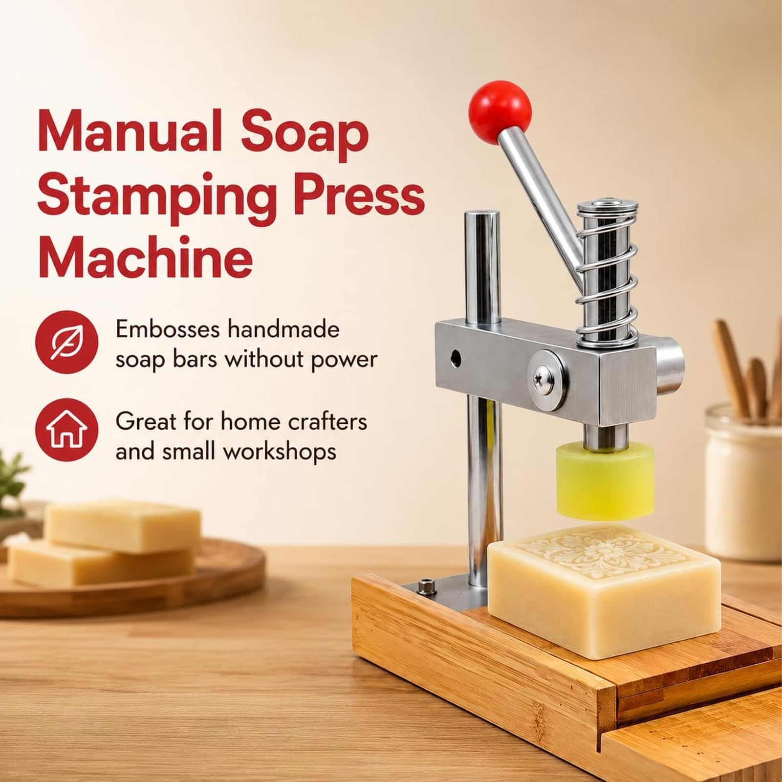 Máquina Manual para Estampar Jabón, Molde No Incluido, con Resorte De Recuperación, Graba En Relieve Barras De Jabón Macizas, Plataforma Deslizante De Bambú, para El Hogar Y Pequeños Talleres