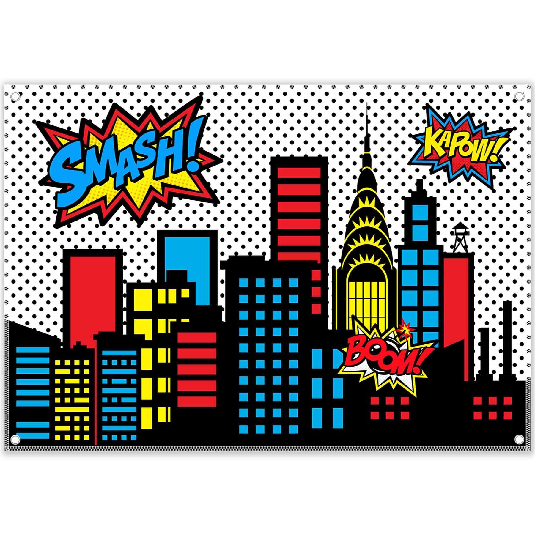 Yriujul 8x6ft Superhero Cityscape Photography Backdrop Skyline Buildings City Boom Background Kids Birthday Banner Party Baby Shower Decorations Photo Props