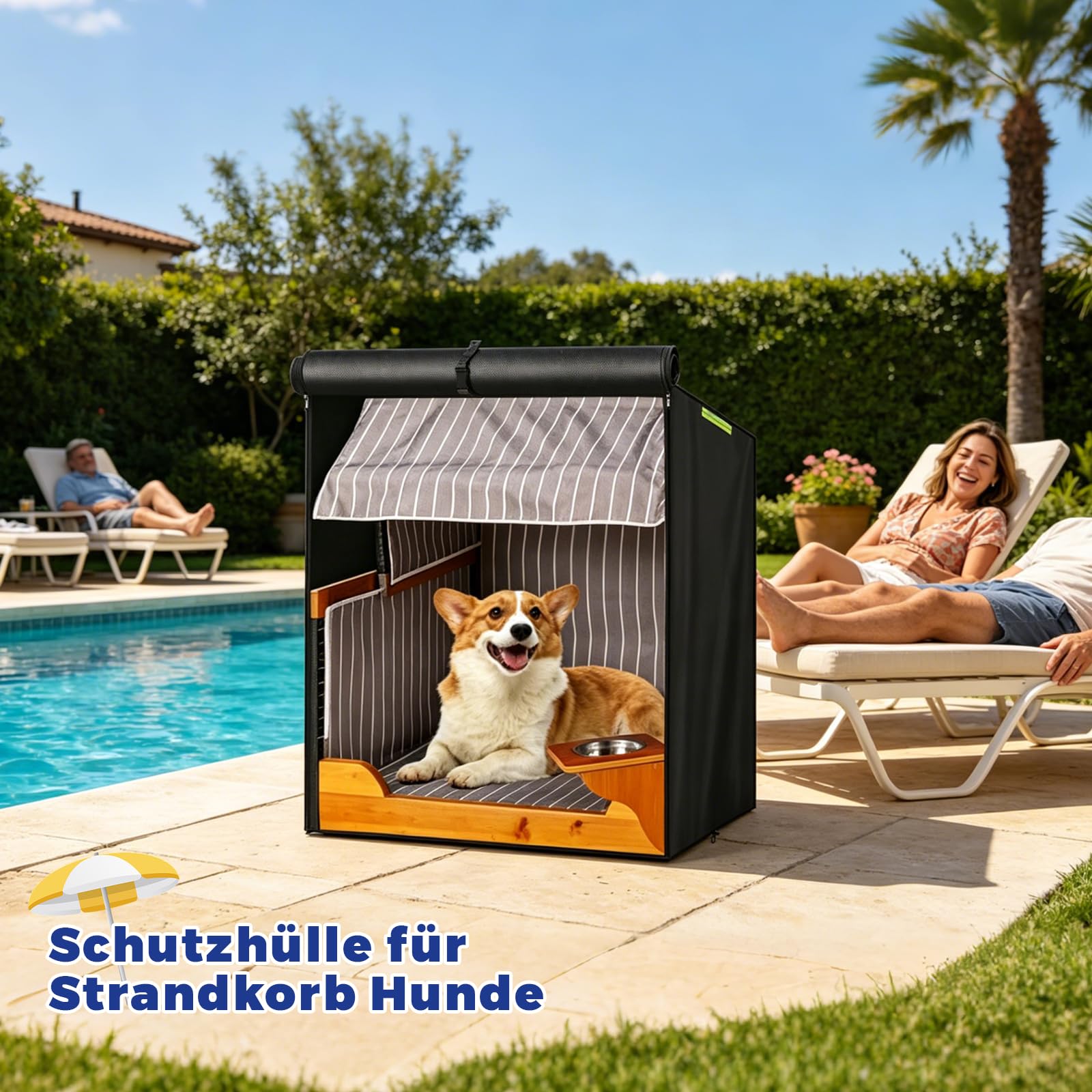 Hundestrandkorb Abdeckung, Hundestrandkorb hülle, 600D Oxford Wasserdicht Abdeckhaube Schutzhülle für Strandkorb Hund, mit Fluoreszierender Griff,85 * 75 * 100cm