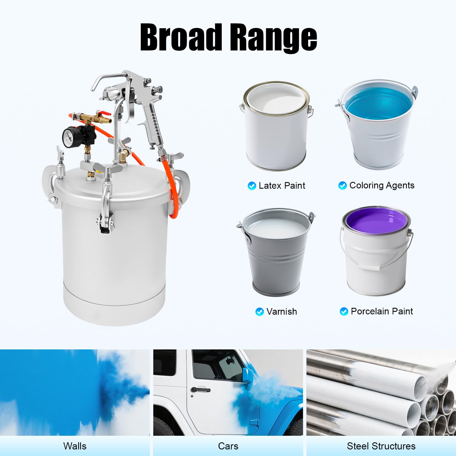 Contenitore a pressione 10 l con pistola a spruzzo per vernice, ugello da 3 mm, sistema Air Paint Spray per pittura da parete e vernici industriali, pressione regolabile con manometro e valvola di