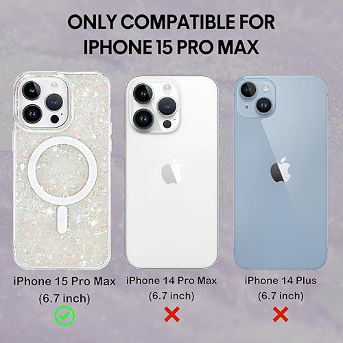 Miniatura 6 de Funda magnética para iPhone 15 Pro Max de 6.7 pulgadas compatible con MagSafe, brillante con diseño de concha de perla para mujeres y niñas, funda