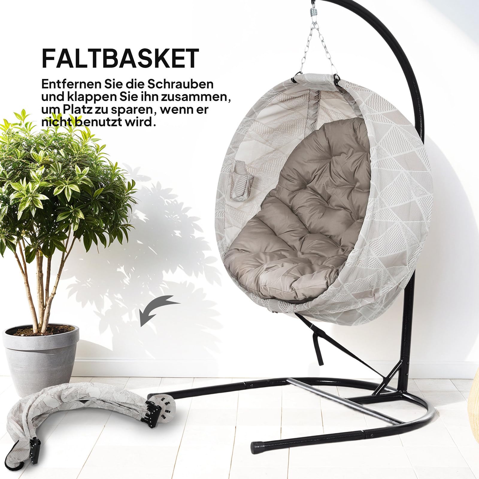Billg Fauteuil Suspendu Effet Jungle avec Structure en Acier, Hamac Suspendu pour l’intérieur et l’extérieur, Chaise Suspendue avec Support avec Acier & Coussin Fauteuil Épais, Jusqu'à 120kg