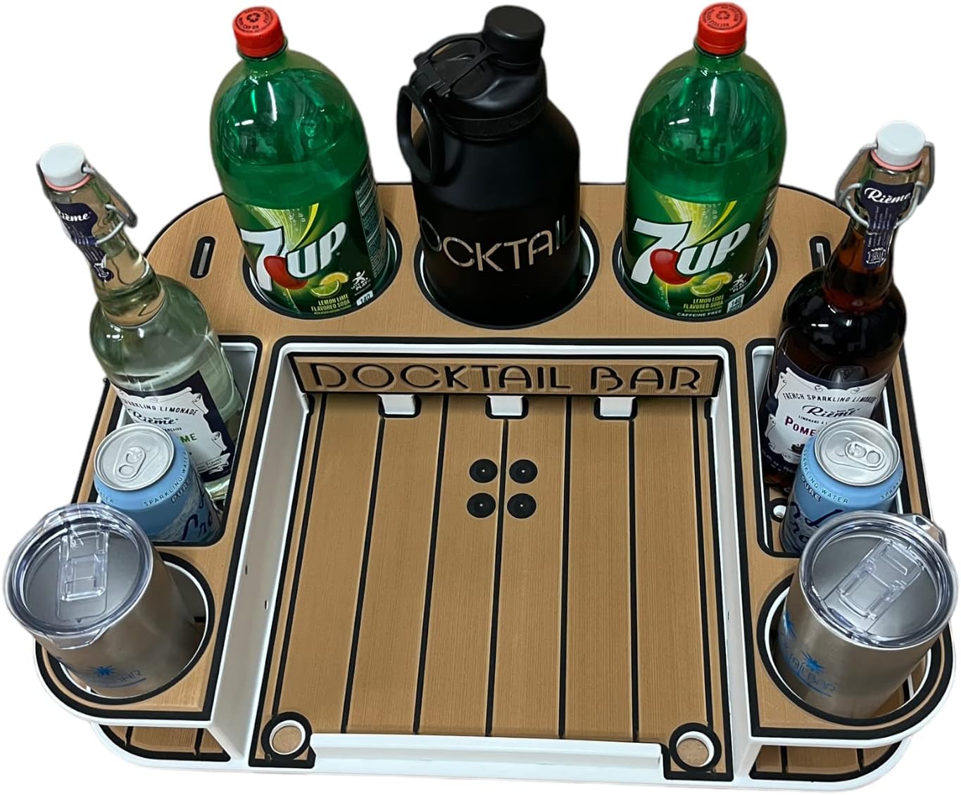 Docktail Butler Boat Table Caddy Organizer - Pontoon Rail Mount | Portable Boat Table and Boat Bar, Pontoon Tables for Boats with Cup Holders, Boat Storage Accessories
