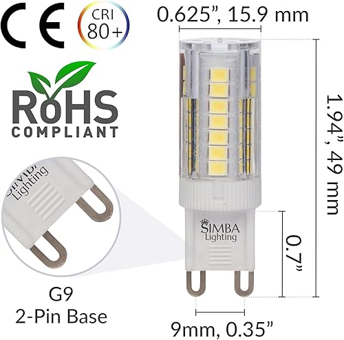 Miniatura 2 de Simba Lighting Bombilla LED G9 de 4 vatios T4 de 40 vatios de repuesto halógena JCD con base bi-pin para colgantes, luces de techo, lámpara de