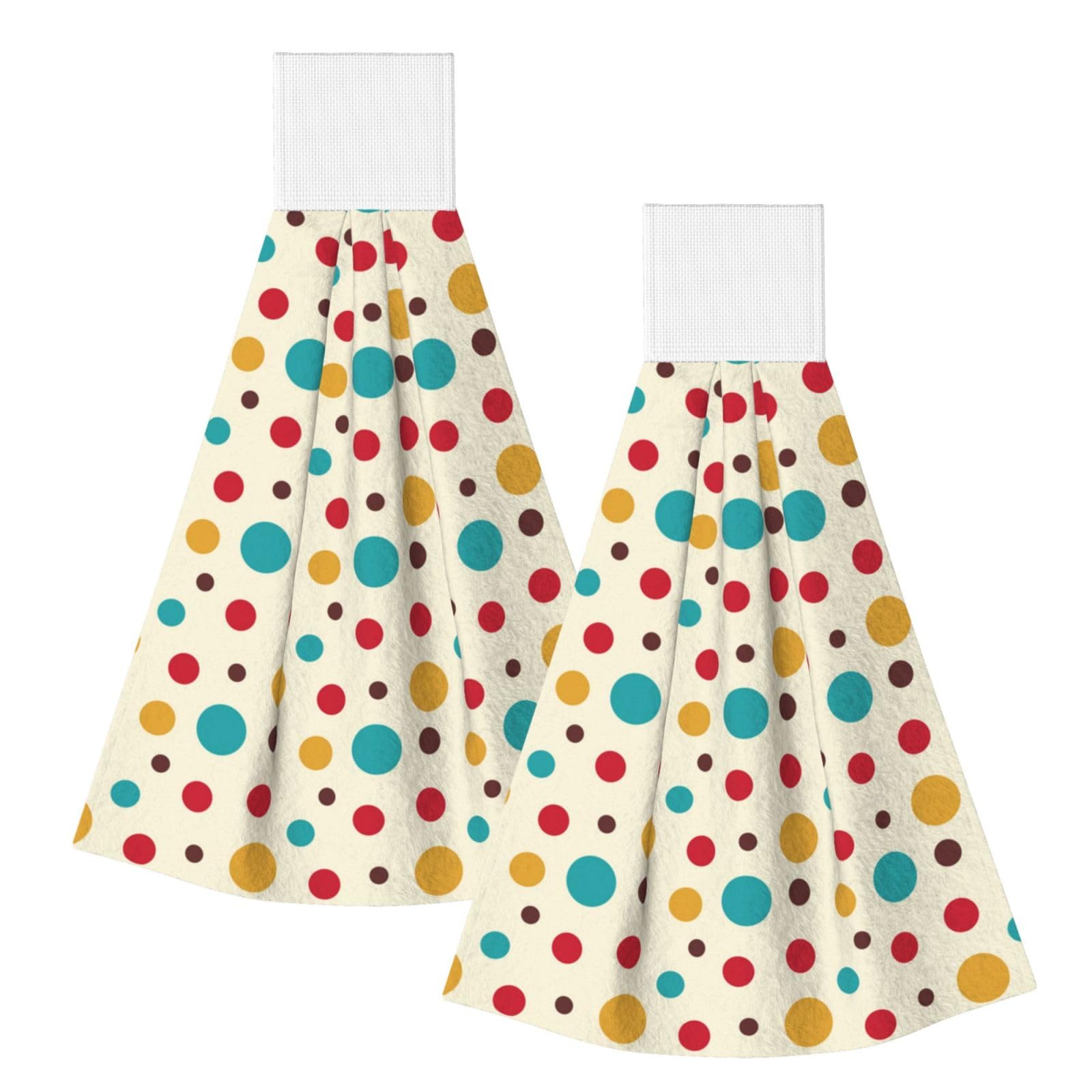 DOPKLNA Vintage Polka Dots, 2 Pcs Hanging Coral Fiber Hand Towels for Bathroom, Absorbent Kitchen Towels