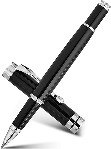 BEILUNER - Impresionante bolígrafo de metal cromado negro con borde plateado, el mejor set de regalo para hombres y mujeres, profesionales,