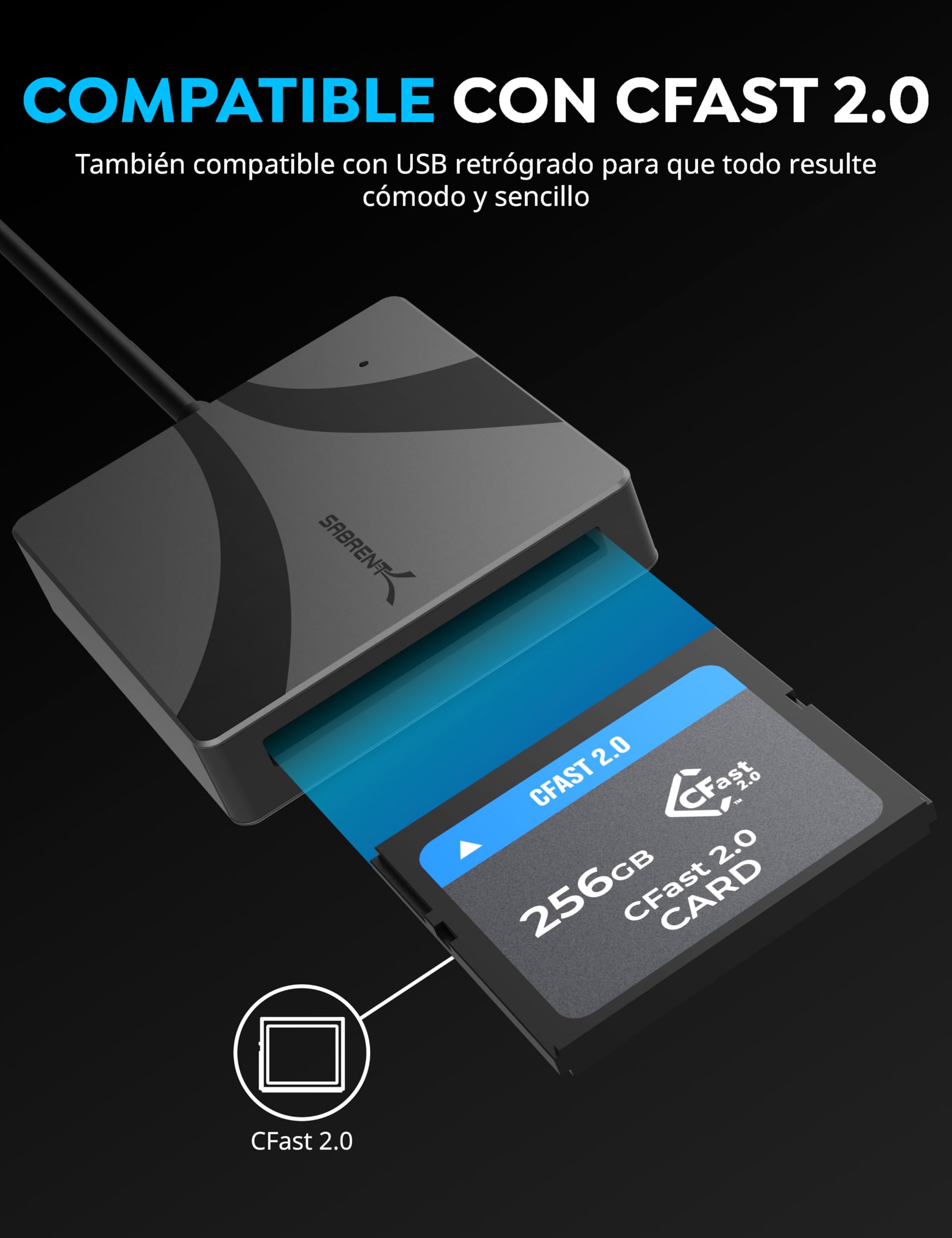 SABRENT USB Tipo C CFast 2.0 Lector de Tarjetas [CR-CF20]