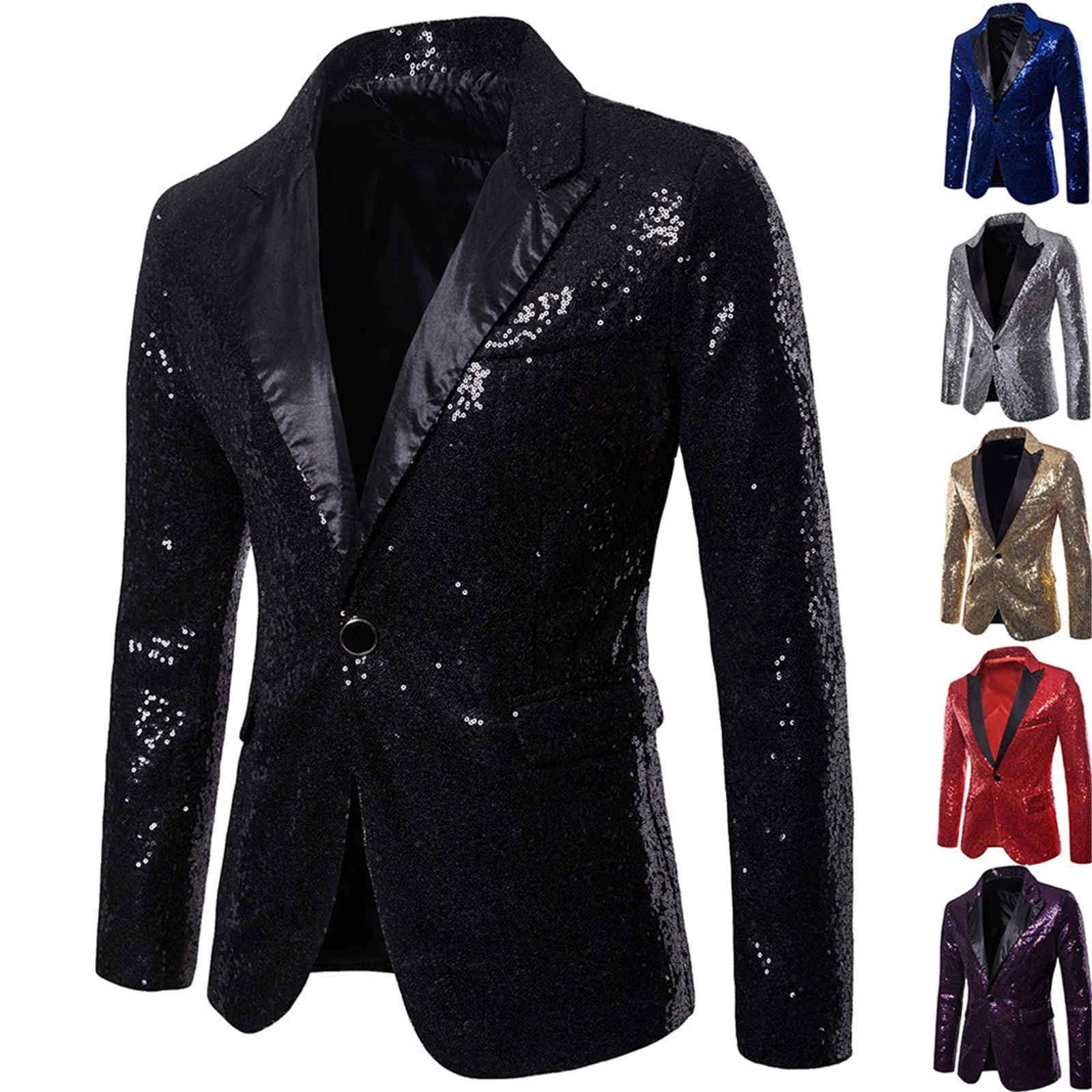 Veste à Paillettes Homme Coupe Ajustée Veste de Costume pour Les Loisirs Festive Costume de Mode avec Boutons Jacket Brillant Outwear Élégant Tenue Disco pour Mariage Fête Club S-XXL
