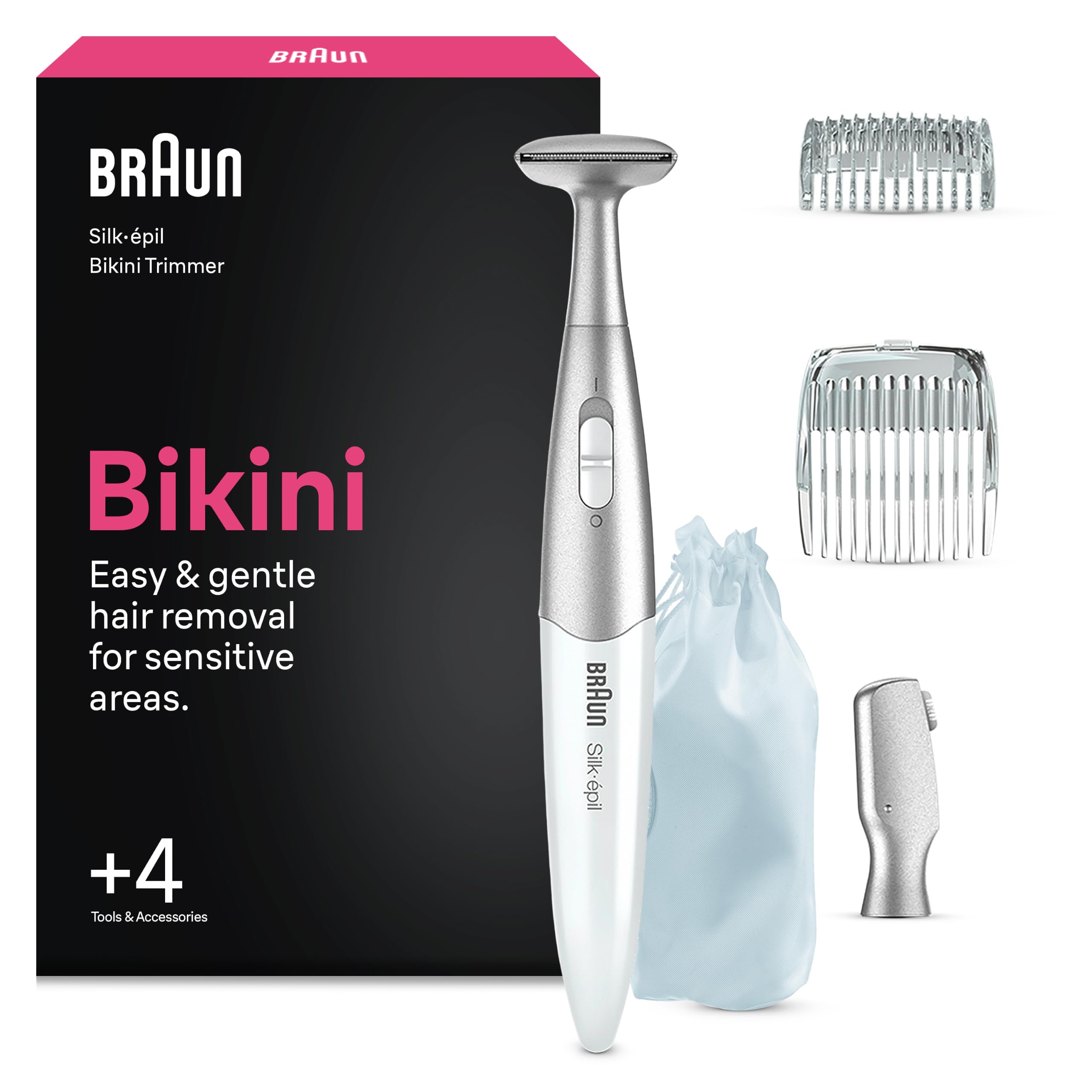 Braun Silk·épil Bikini Trimmer, Precision Trimmer & Styler, for Easy & Gentle Hair Removal, + 4 Extras, FG1100, White