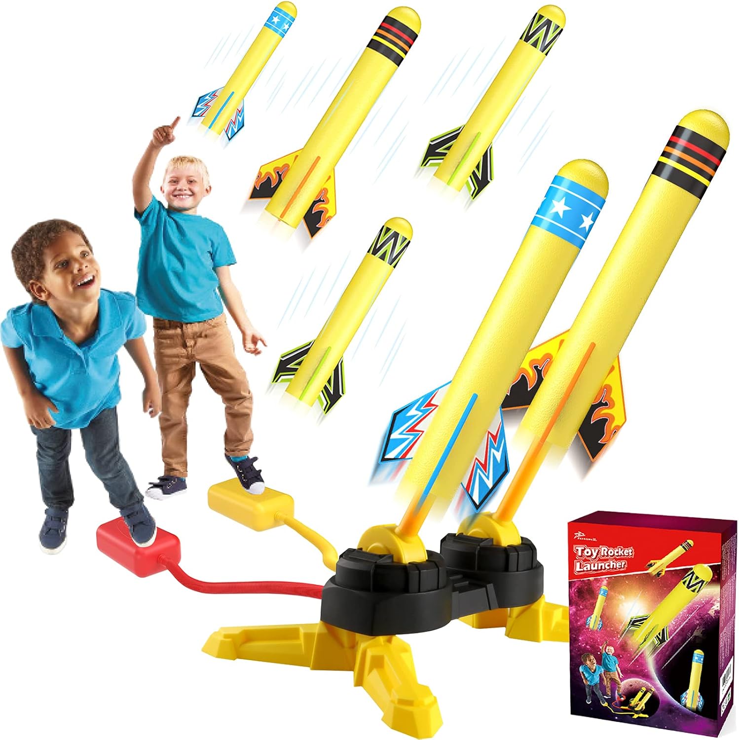 Jasonwell Dual Rocket Launcher Toy for Kids Sturdy Launch Toys Fun Outdoor Toy for Kids Gift for Boys and Girls Age 5 6 7 8 9 10 Years Old with 6 Foam Rockets