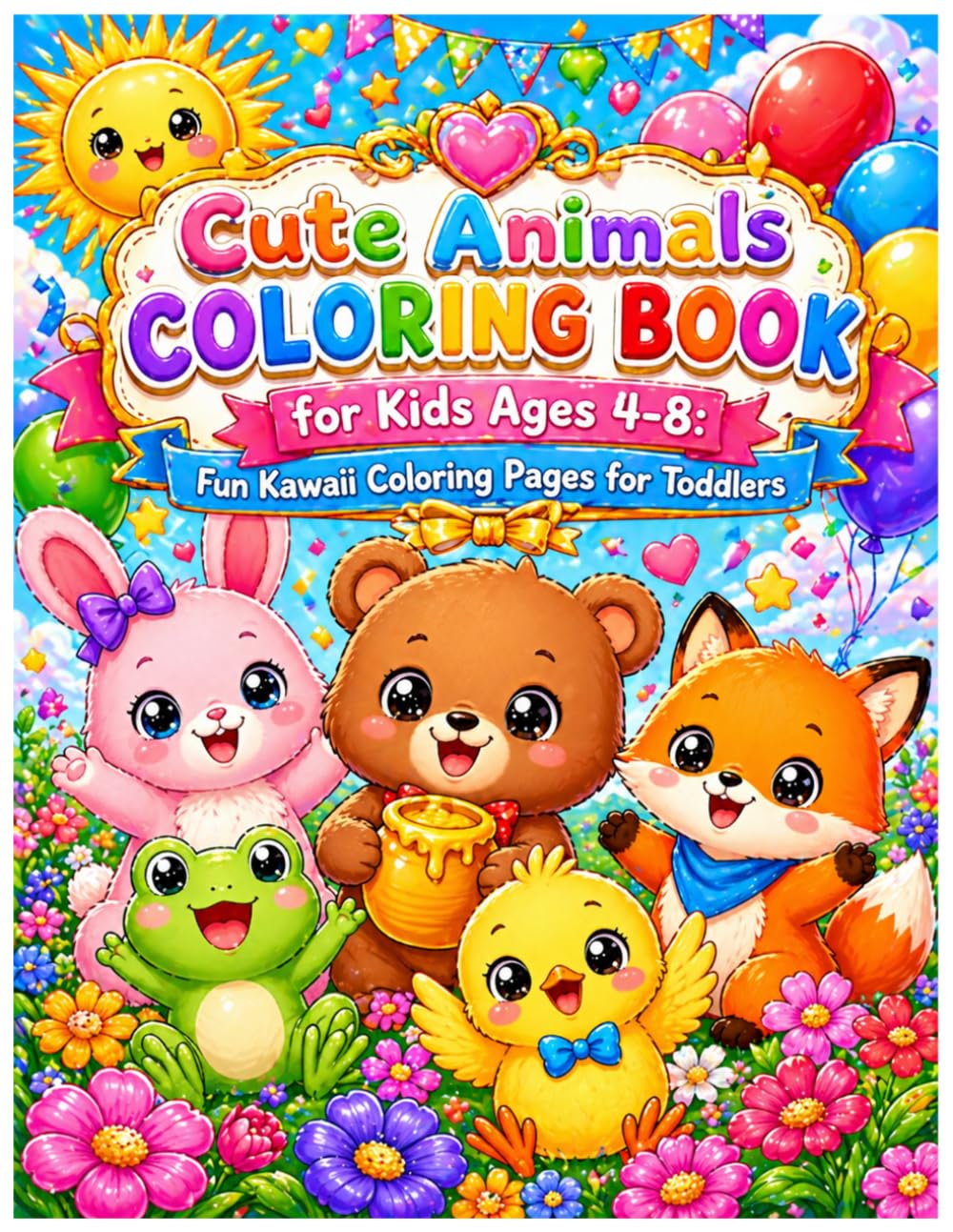 Cute Animals Coloring Book for Kids Ages 4-8: Fun Kawaii Coloring Pages for Toddlers: Over 40 Adorable Coloring Pages with Sweet Animals, Flowers, and Nature Scenes for Little Artists