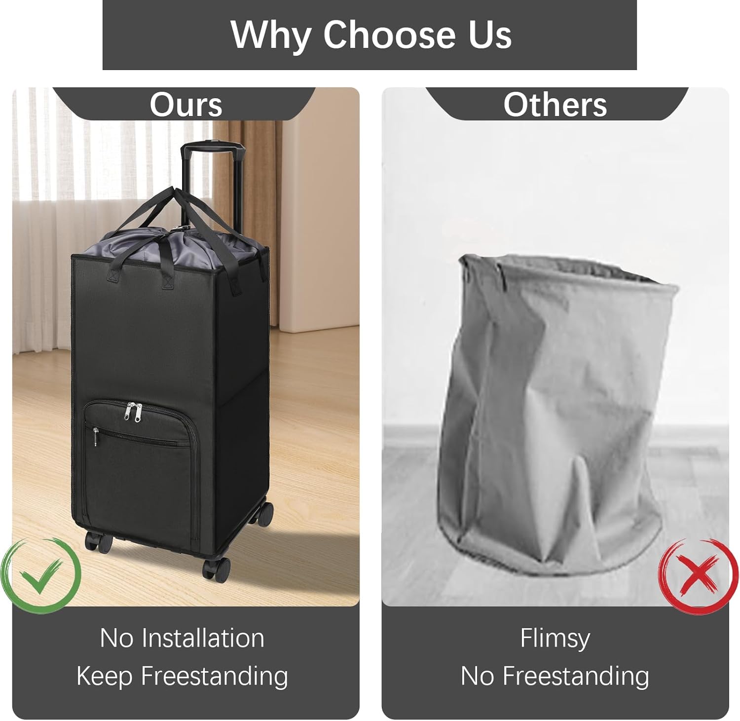 Bukere Extra Large Rolling Laundry Basket with Wheels, 90L Freestanding Collapsible Laundry Hamper Bag for Clothes Storage, Removable Wheeled Cart for College Dorm Apartment Laundry Room Bathroom