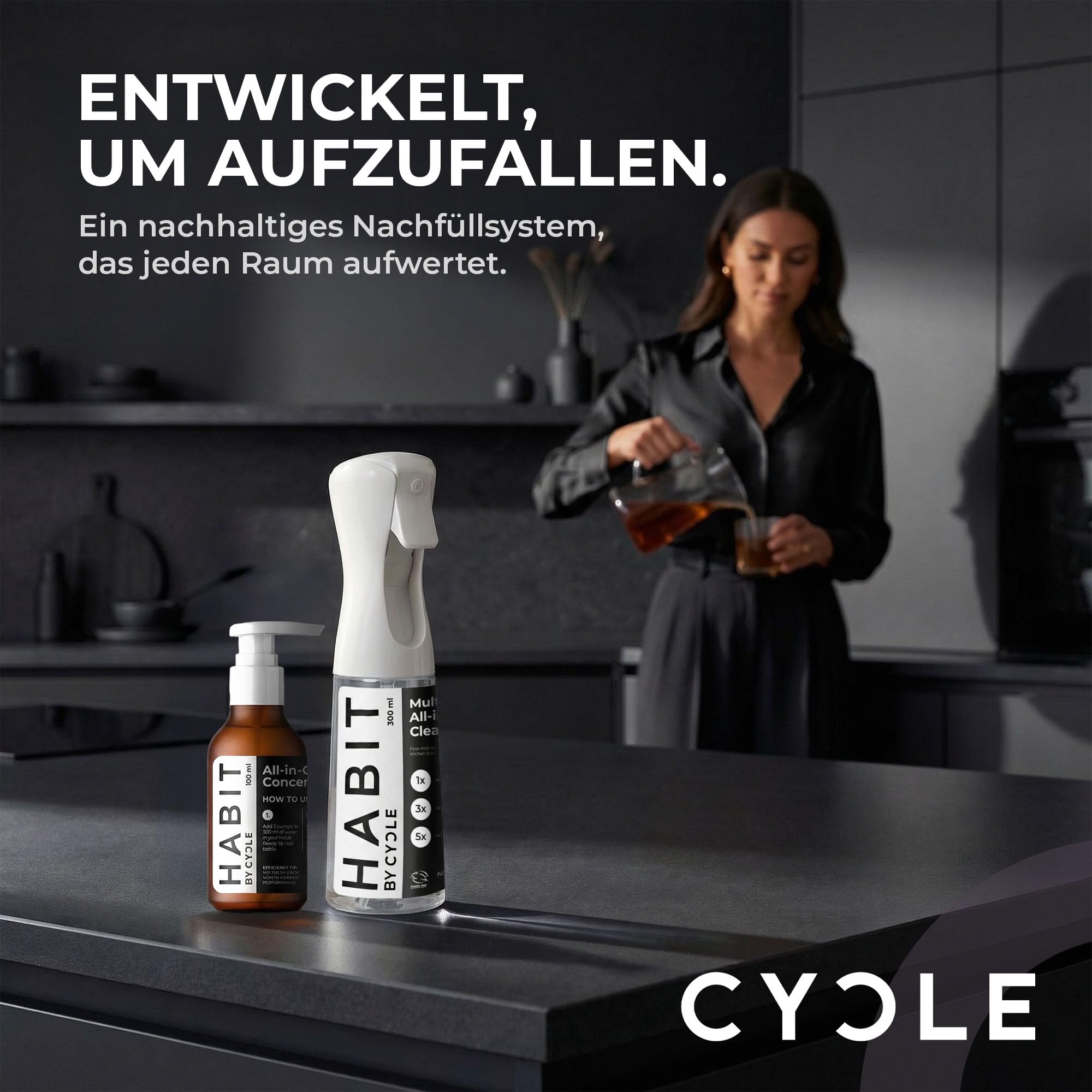 Cycle HABIT All-in-One Reinigungsmittel Konzentrat 100 ml – Wiederverwendbarer Sprüher 300 ml – Allzweckreiniger, Universalreiniger & Bodenreiniger – Umweltfreundlich Bad, Küche & Glas – Geruchslos