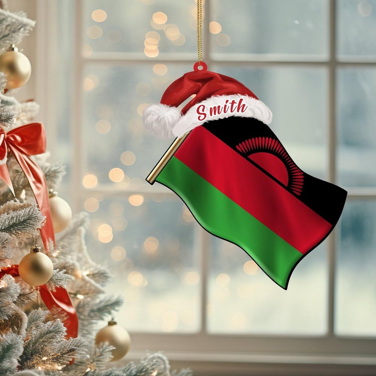 Personalized Christmas Ornament with Malawi Flag Memorial National Day 2D Flag Flat Shape Gifts for Newly Married Couples First Xmas Wedding Gifts Baby Birthday image 3