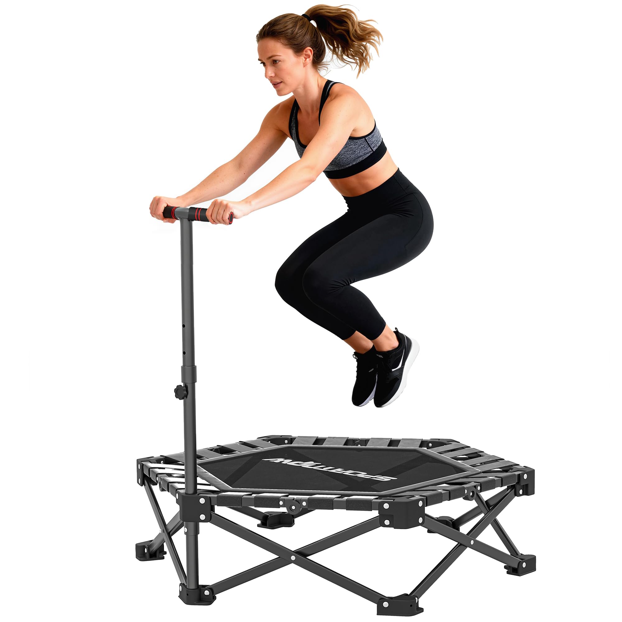 SPORTNOW Trampolino fitness pieghevole, Ø 104 cm, mini trampolino con meccanismo di piegatura rapida, 3 posizioni, regolabile in altezza, borsa di trasporto, trampolino, 120 kg, per interni ed esterni