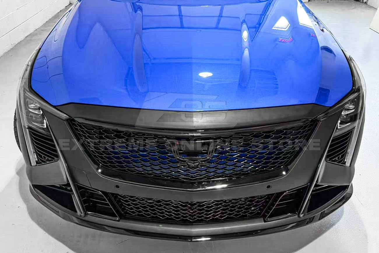 Replacement For 2025-Present Cadillac CT5 Models | CT5-V Blackwing Style ABS Plastic - PAINTED GLOSSY BLACK Front Bumper Upper Grille Insert Vent Cover GRILL-1084-ABS