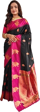 Designer Dual Tone Silk Saree with Zari Weaves, Peacock Border Motifs, Contrast Pallu, Unstitched Blouse, Tassels
