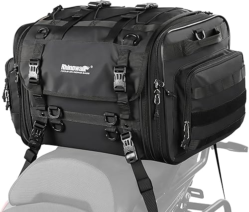 Rhinowalk Bolsa de sillín de motocicleta, bolsa de cola de motocicleta, bolsa impermeable expandible para deportes motorizados, equipaje de viaje