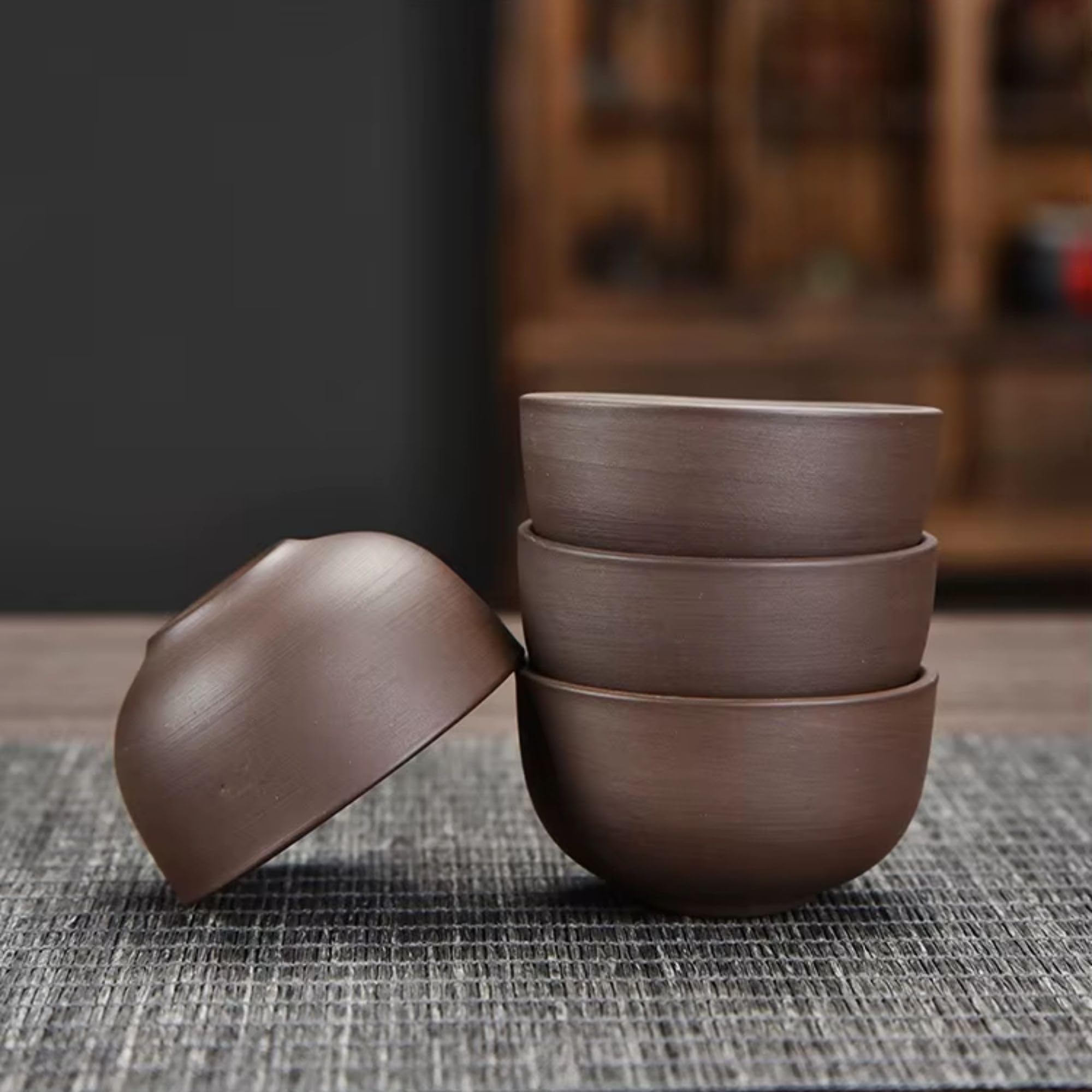 Traditionelles Chinesisches Yixing Tee-Service Set, Handgefertigte Keramik, Braun, 4-Teiliges Kung Fu Teeservice mit Teekanne und Tassen in Geschenkbox