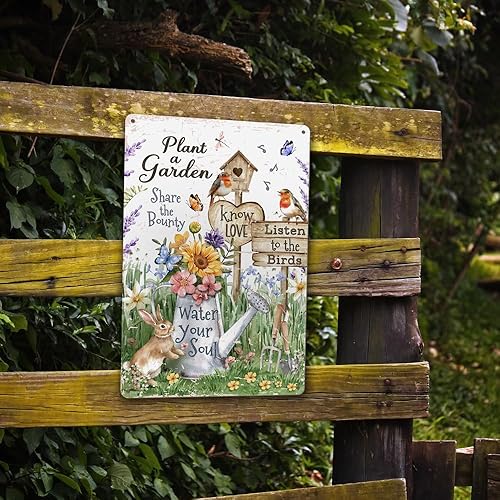 Miniatura 4 de Letreros metálicos para decoración de jardín planta un jardín, comparte la recompensa, escucha a los pájaros, Water Your Soul para los amantes de