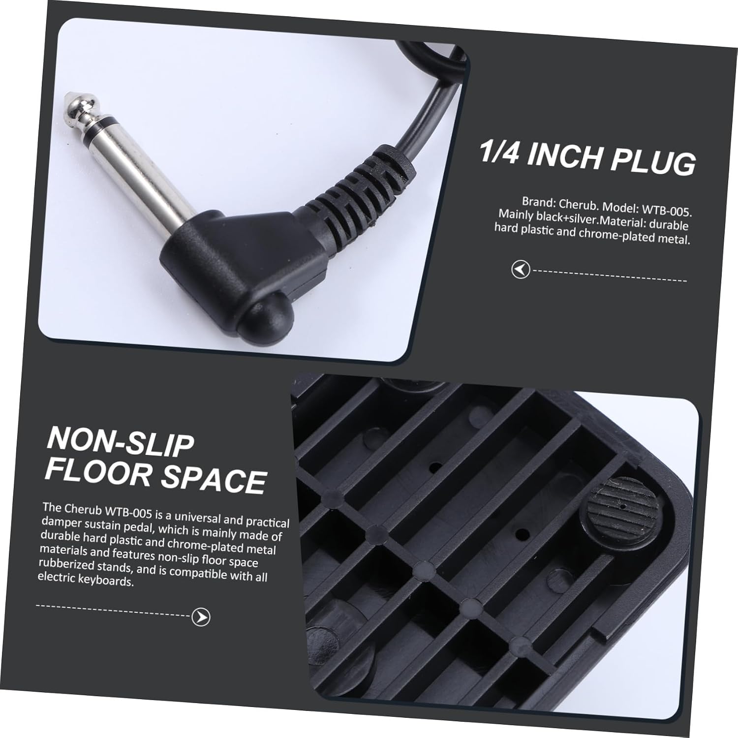 005 Electronic Keyboard Sustain Pedal Black Silver Damper Pedal for Piano Keyboards Hard Plastic Plated Metal 23x7.4x5.7cm 150cm Cable 1/4 Inch