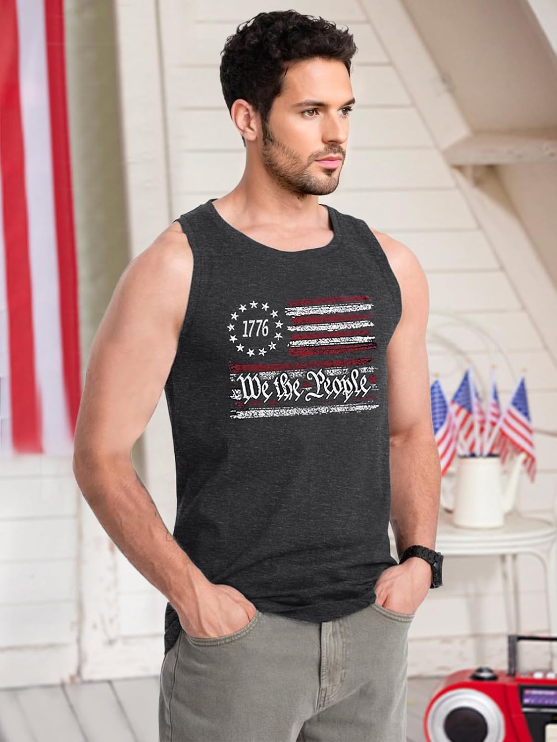 4th of July Tank Top Men 250 Anniversary Patriotic Sleeveless Shirts Stars and Stripes Independence Day Muscle Tanks - Image 4