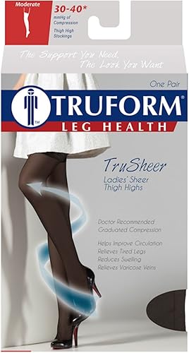 Miniatura 4 de Truform Medias de compresión transparentes, 30-40 mmHg, longitud alta hasta el muslo para mujer, 30 denier, desnudo, L