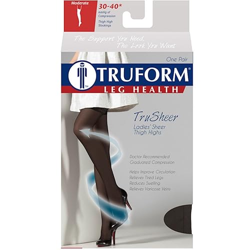 Miniatura 6 de Truform Medias de compresión transparentes, 30-40 mmHg, longitud alta hasta el muslo para mujer, 30 denier, desnudo, L
