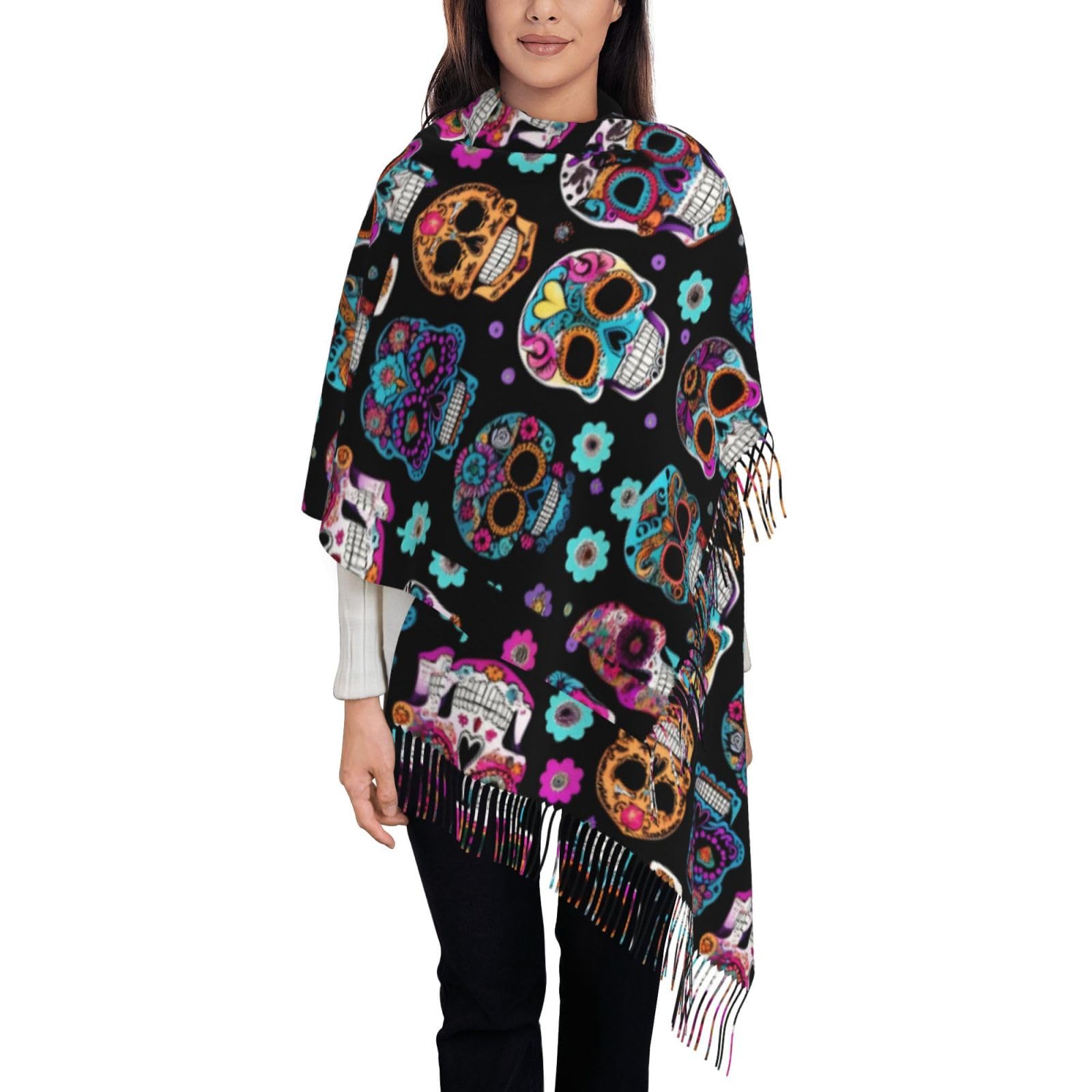 Lhbzxmkj Unisex Black Sugar Skull Print Scarfs For Women Winter Shawl Super Soft Classic Cashmere Feel Winter Scarf