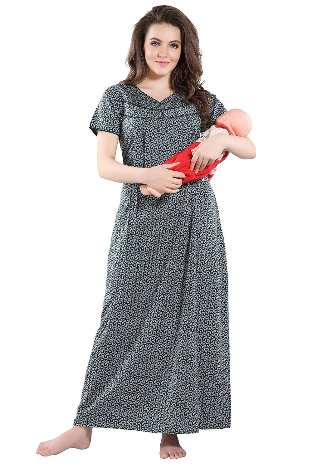 Piu Women's Cotton Printed Maxi Nighty 