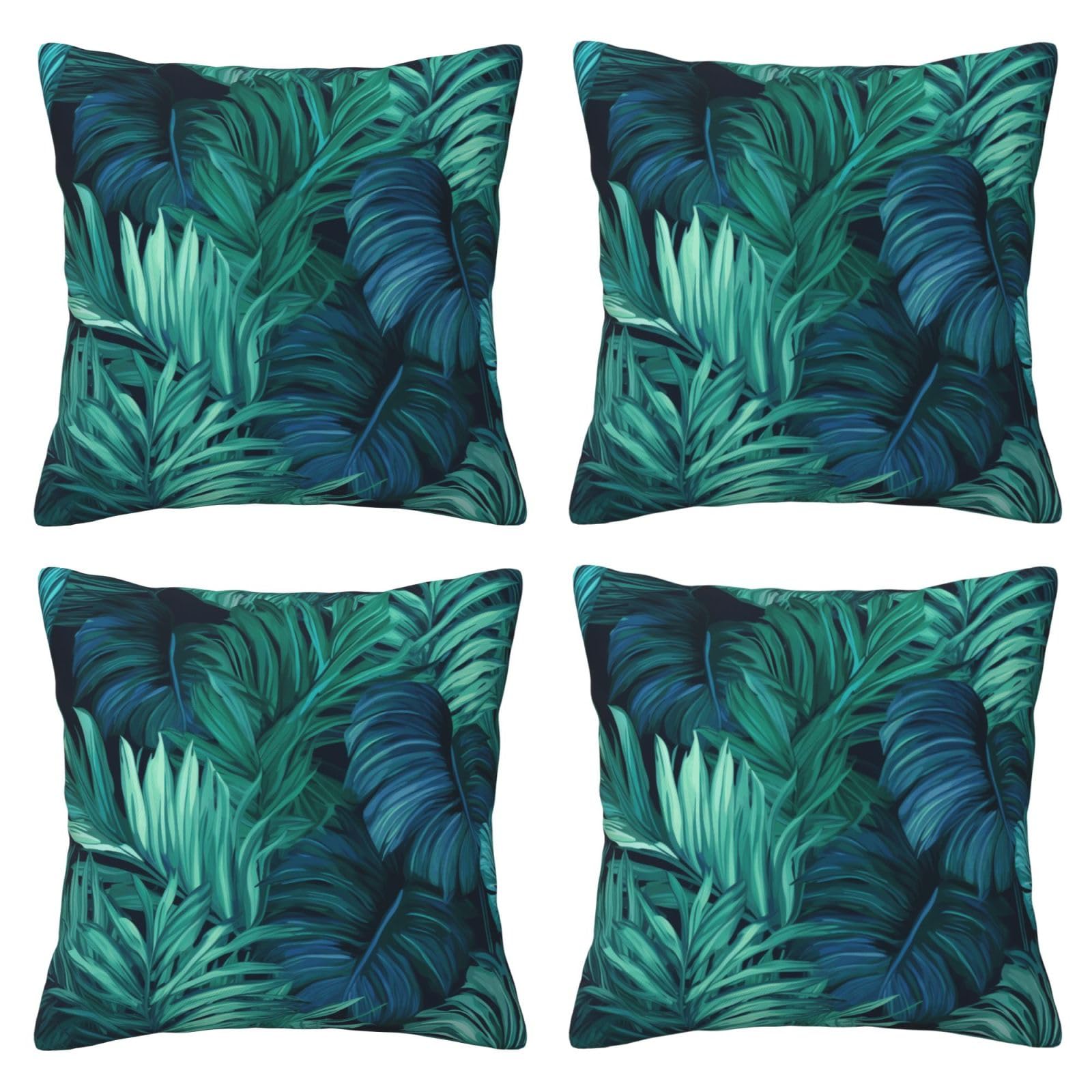 Tropical Palm Leaves Throw Pillow Cases 4 Pack Square Pillowcases Super Soft Pillow Protectors With Zipper for Couch Livingroom Sofa Bed Office Car,30x30 CM