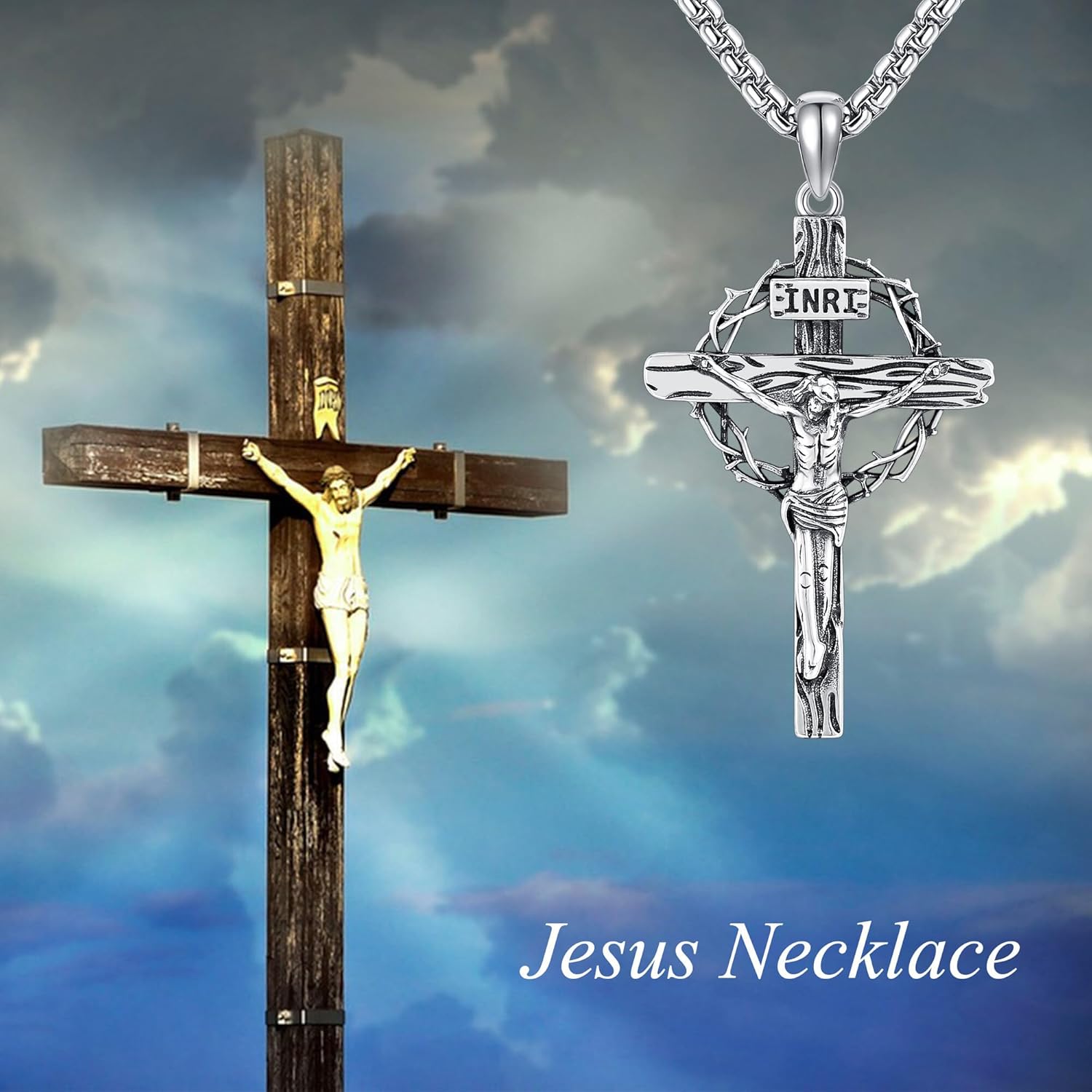 Jesus Crucifix Necklace 925 Sterling Silver Crucifix Cross Pendant Protection Jewelry Gift for Men Women - Image 5