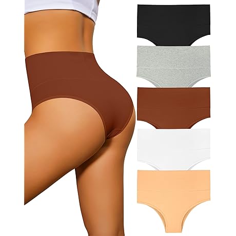 High Waisted Bikini Underwear for Women. Seamless Cotton Tummy Control No Muffin Top Panty