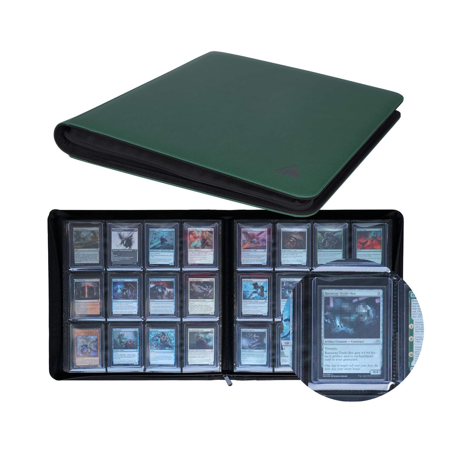 Rayvol 12-Pocket Top loader Binder, Holds 432 Top loaders 12 Pocket Top Loader Card Storage Case, 400 + Ringless Double-Sided Pockets for Cards in 3 x