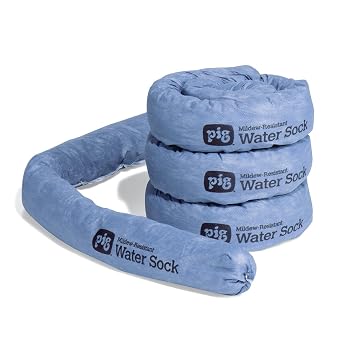 PIG Mildew-Resistant Absorbent Sock | Water Absorbing Snake | 3 W x 4' L | Absorbs up to 1 gal per Sock | 4 Count | PIG106