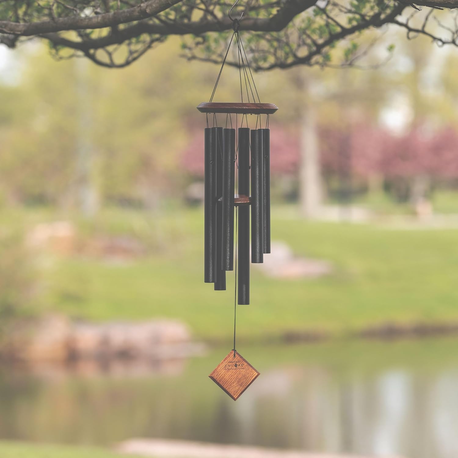 Woodstock Wind Chimes of Pluto Wind Chimes for Outside, 27" Black/Teak Small Light Sound Wind Chime Décor for Outdoor Garden, Patio, Porch, Encore Collection