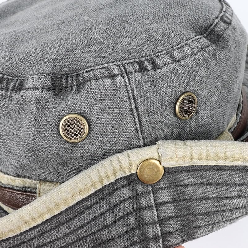 Women's Vintage Washed Cotton Boonie Hat Wide Brim Outdoor Cap with Adjustable Chin Strap for Hiking Travel