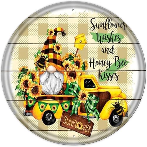 Miniatura 2 de Letrero redondo de metal rústico para decoración de pared, letrero de gnomo de bienvenida para otoño, decoración de puerta delantera, decoración de