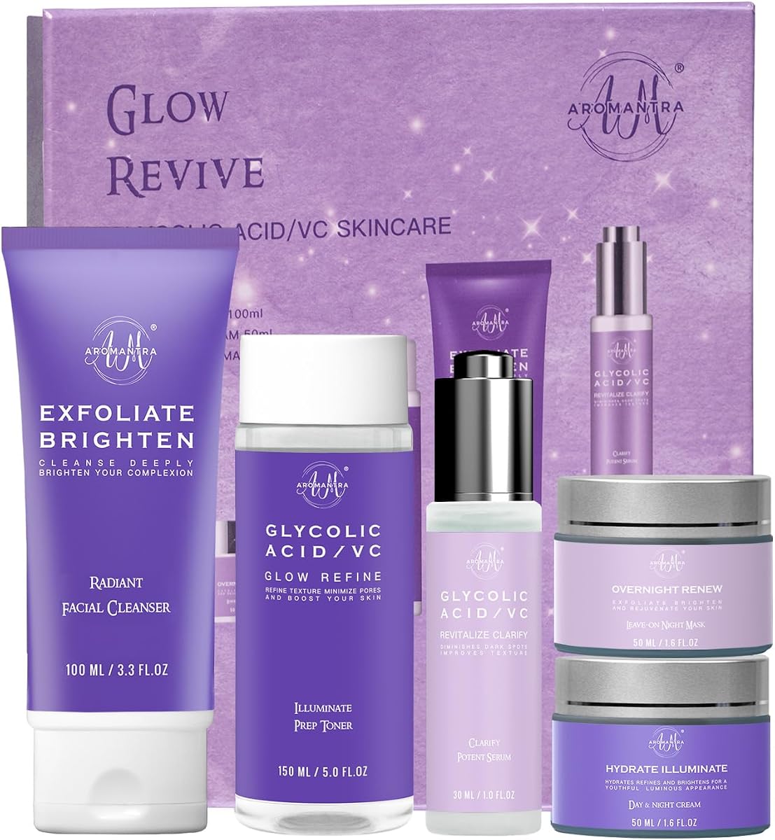 Daily Essential Skincare Set, Glycolic Acid+Vitamin C Facial Skin Care Sets & Kits, 5 In 1 Skin Care Gifts for Women w/Exfoliates Face Wash, Toner, Serum, Moisturizer, and Mask, Vegan & Cruelty-Free